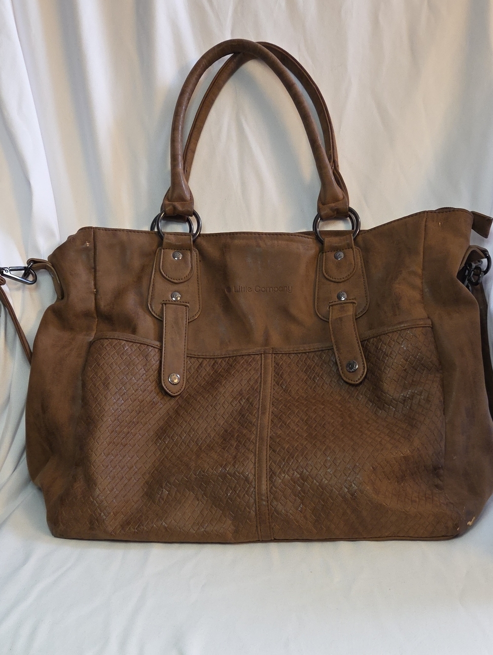Brown Leather Woven Detail Baby Bag Tote - Spacious Designer-Inspired Carryall